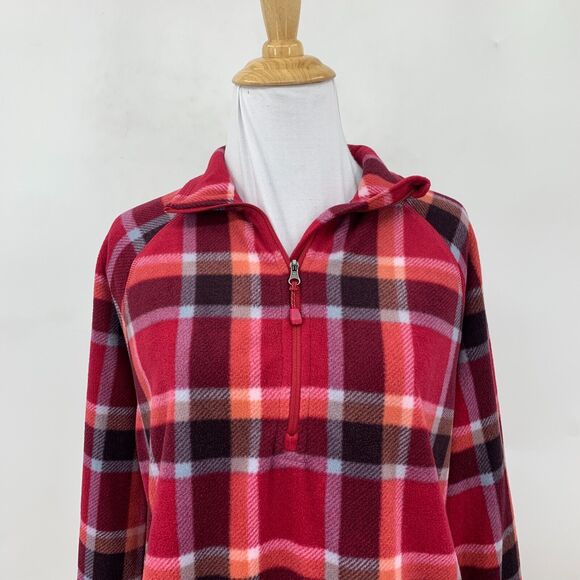 Eddie Bauer Plaid Fleece Sweatshirt Womens L Large 1/4 Zip Long Sleeve Sweater - Picture 3 of 10